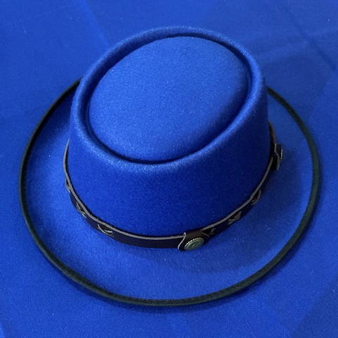 Bright blue Pork Pie hat