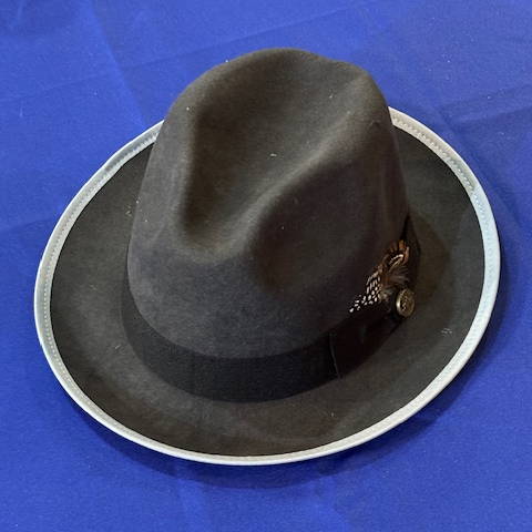 A blackFedora with a white brim edge at KR's Hats and things